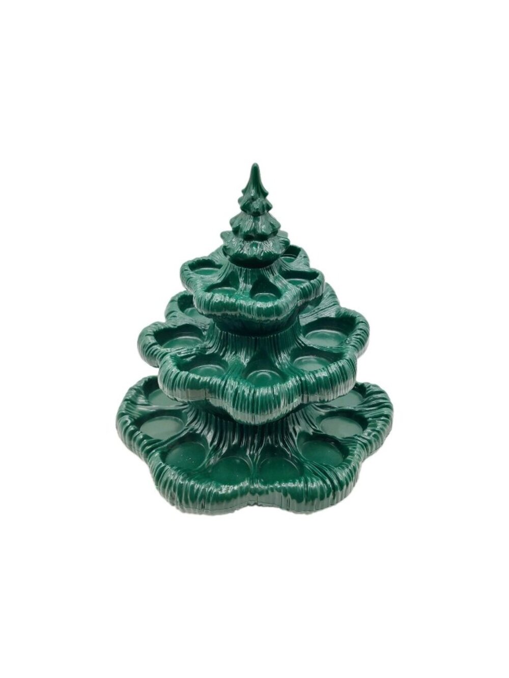 Christmas Tree Deviled Egg Platter Tray Tiered Plastic Green 10"